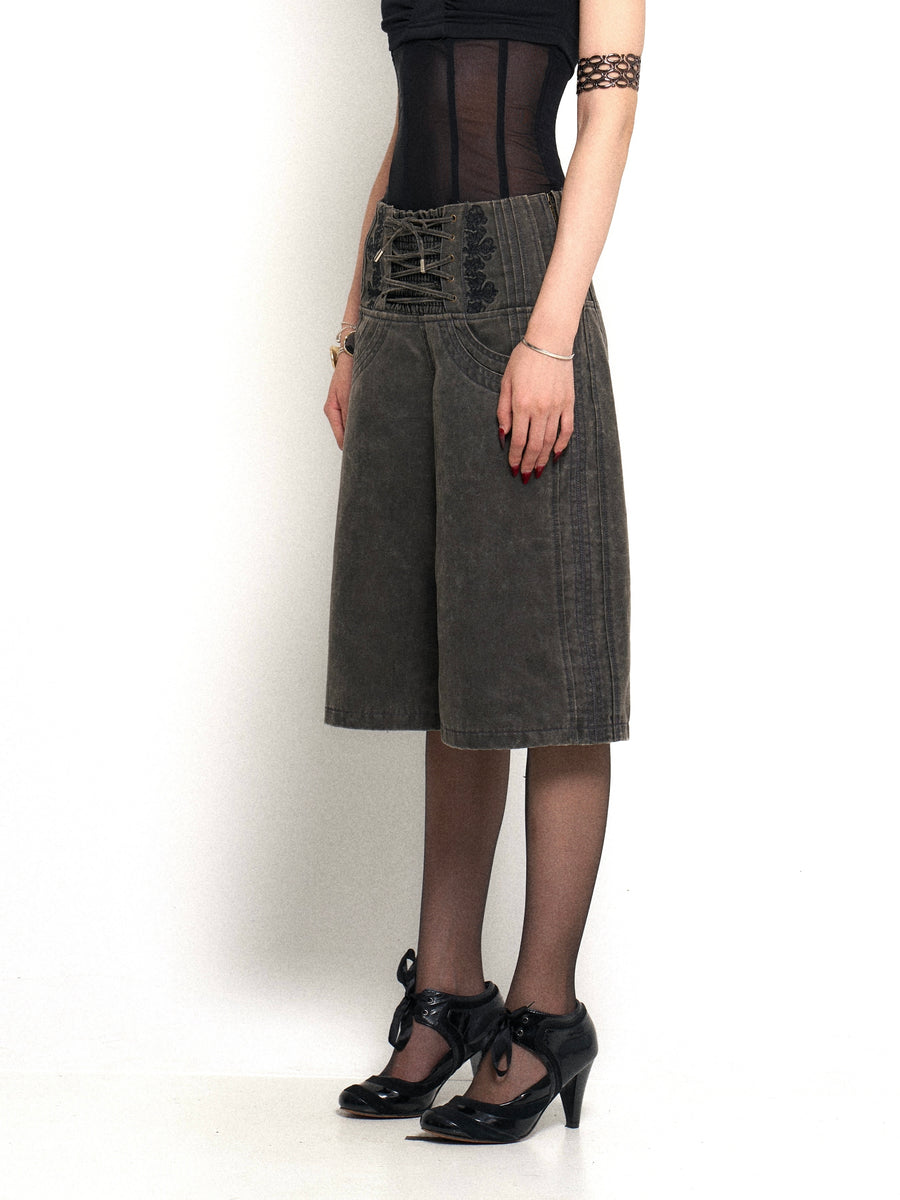 Gray Loose Fit Wide Leg Midi Pants