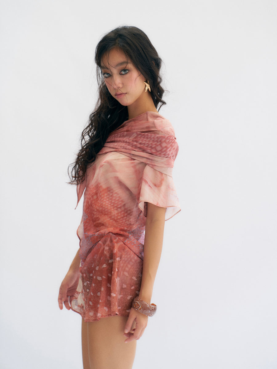 Tropical Flowers Printed Chiffon Dress