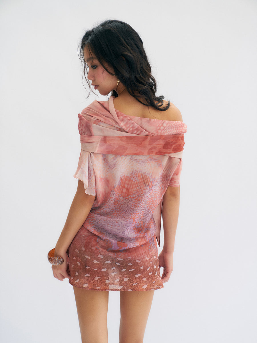 Tropical Flowers Printed Chiffon Dress