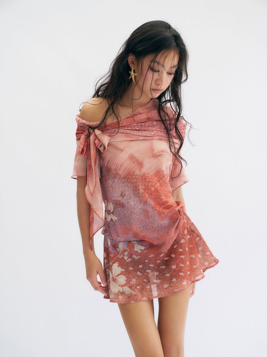 Tropical Flowers Printed Chiffon Dress