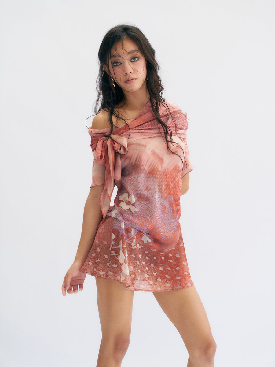 Tropical Flowers Printed Chiffon Dress