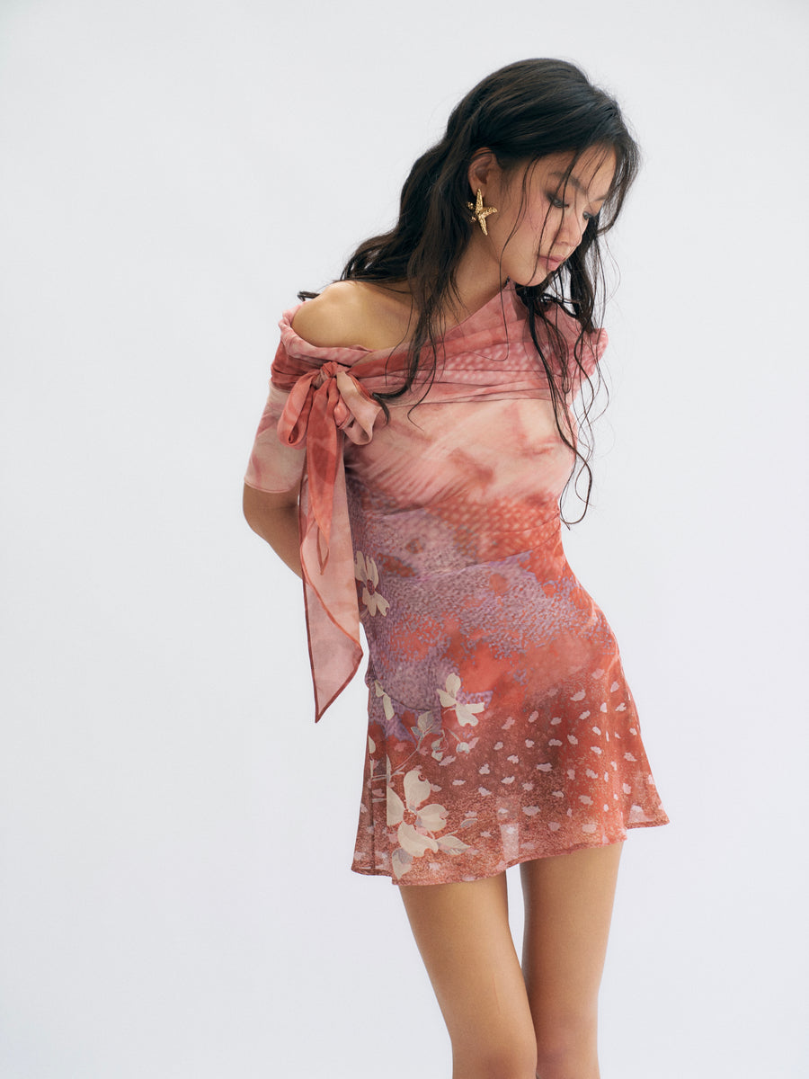 Tropical Flowers Printed Chiffon Dress