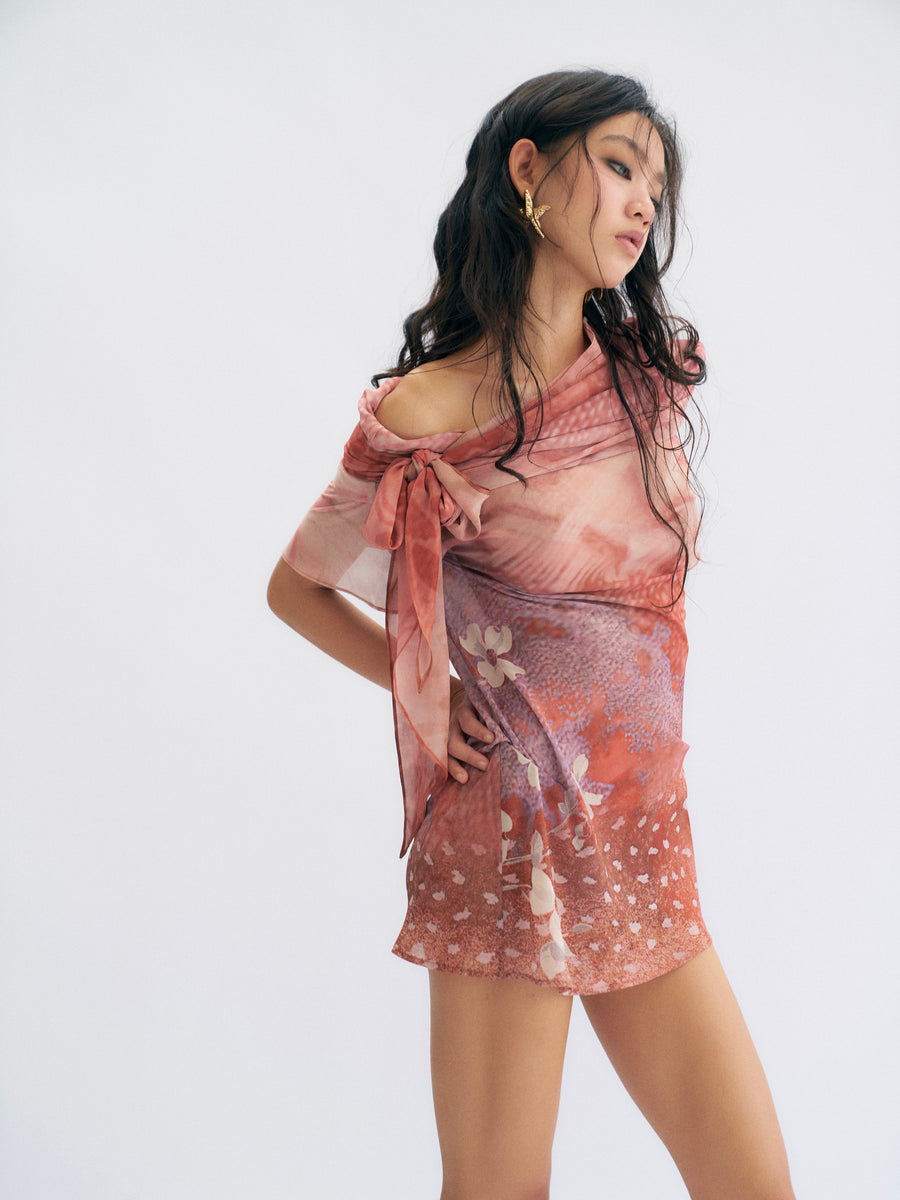 Tropical Flowers Printed Chiffon Dress