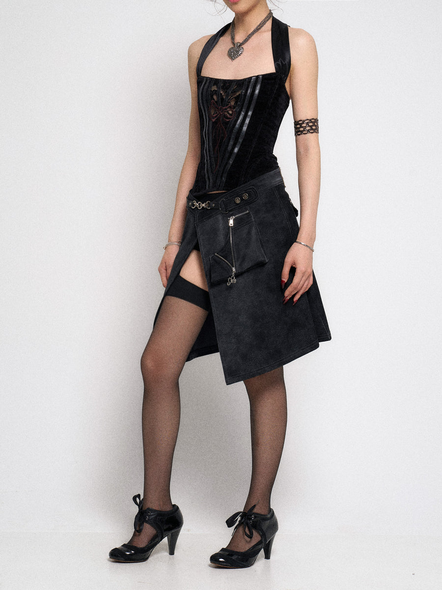 Black One Piece Pu Leather Skirt