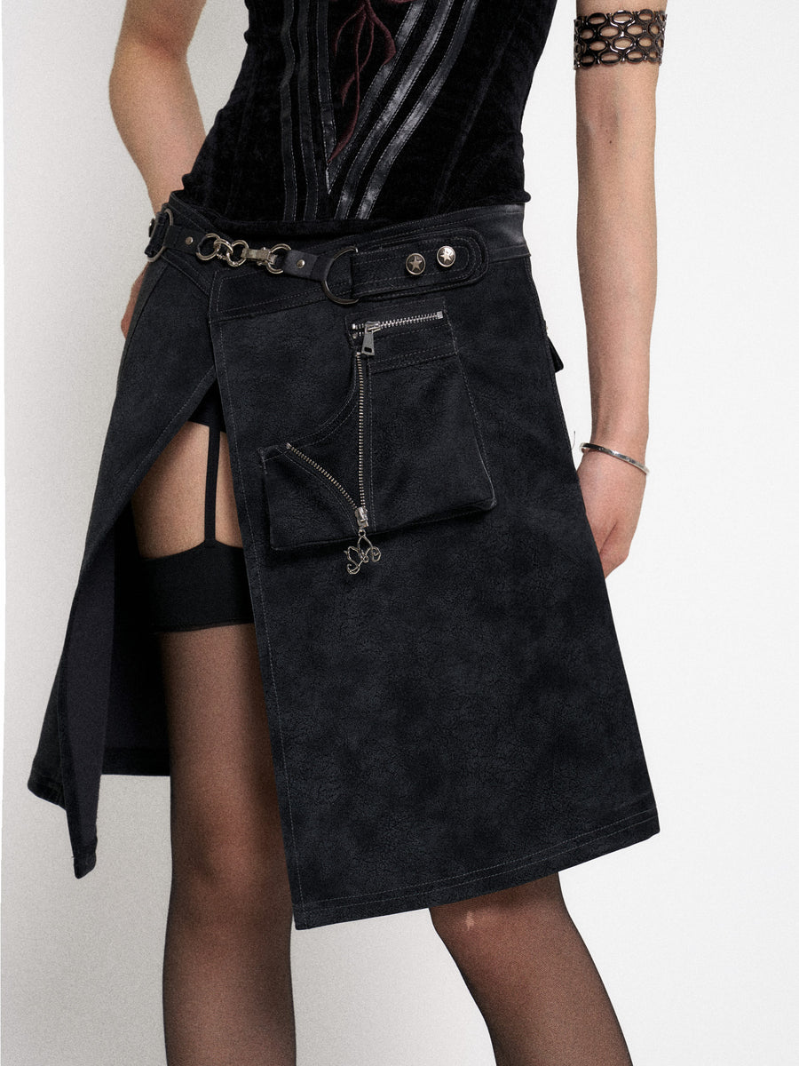 Black One Piece Pu Leather Skirt