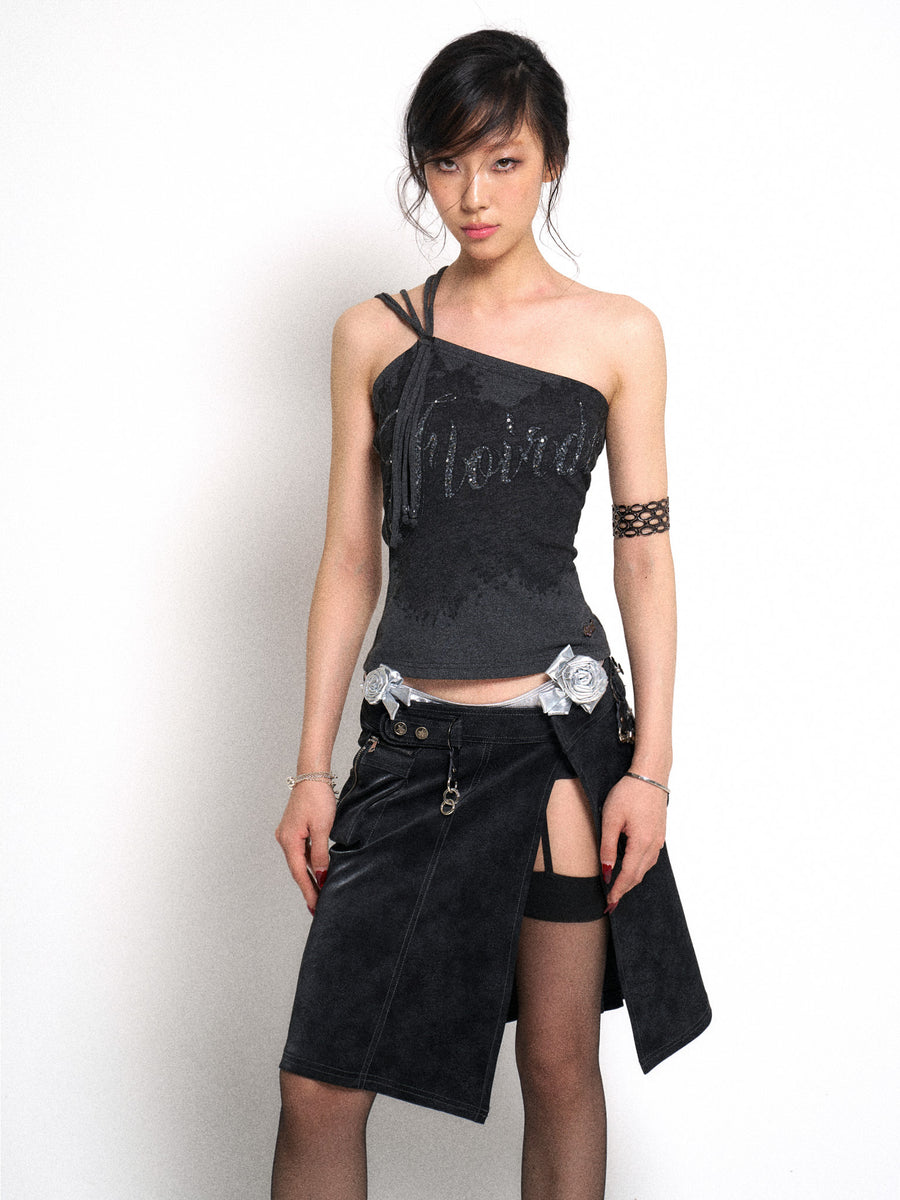 Dark Gray Printed Knit Top