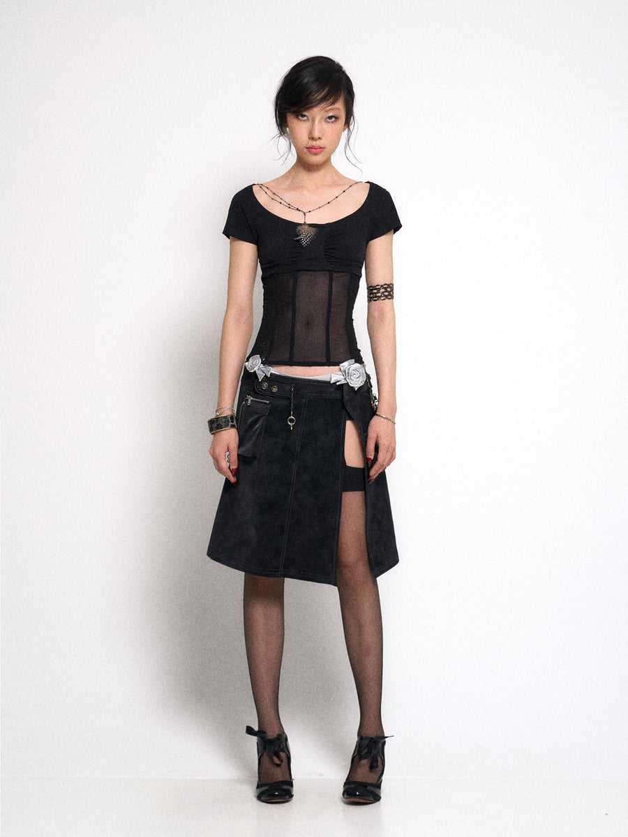 Black One Piece Pu Leather Skirt