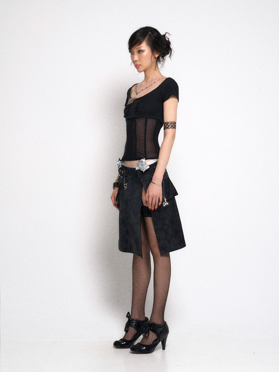 Black One Piece Pu Leather Skirt