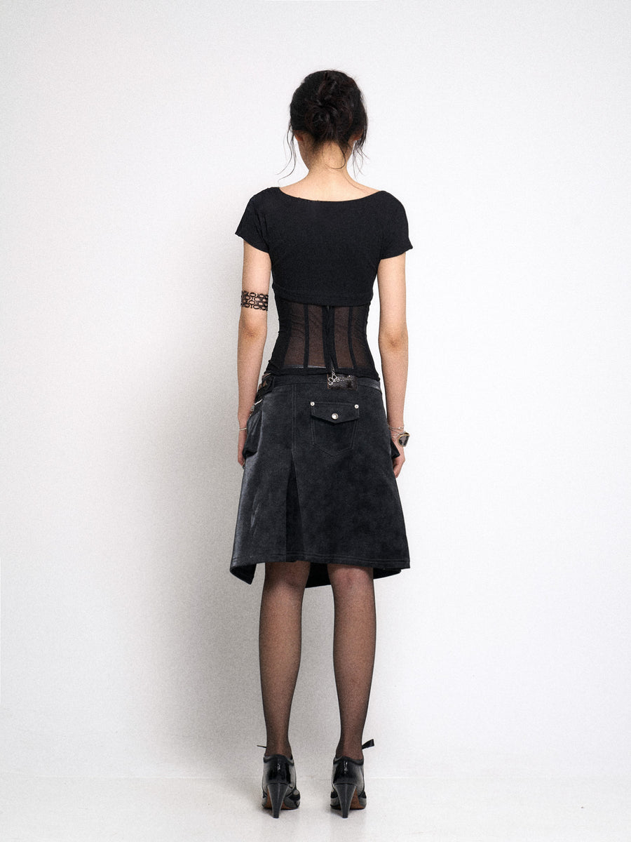Black One Piece Pu Leather Skirt