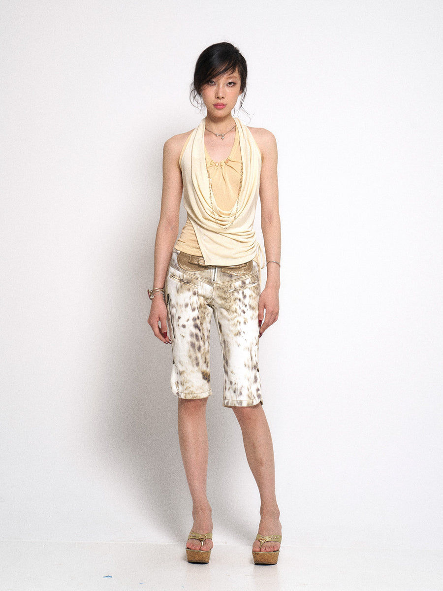 Leopard Print Denim Midi Pants
