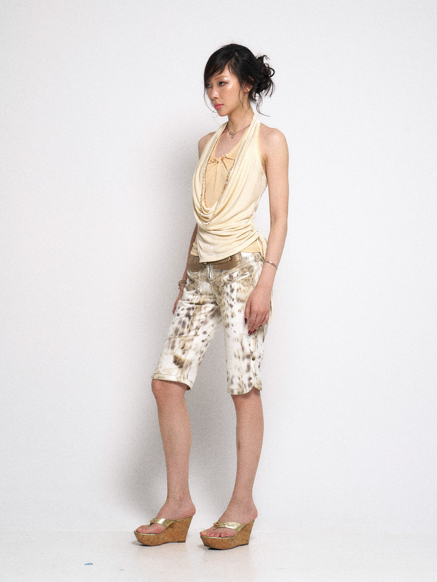 Leopard Print Denim Midi Pants