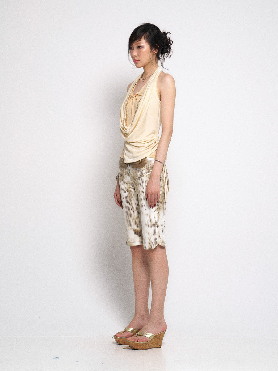 Leopard Print Denim Midi Pants