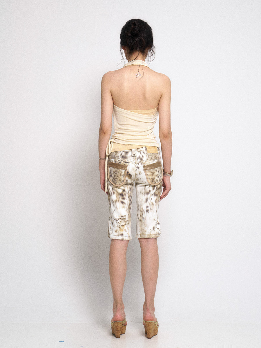 Leopard Print Denim Midi Pants