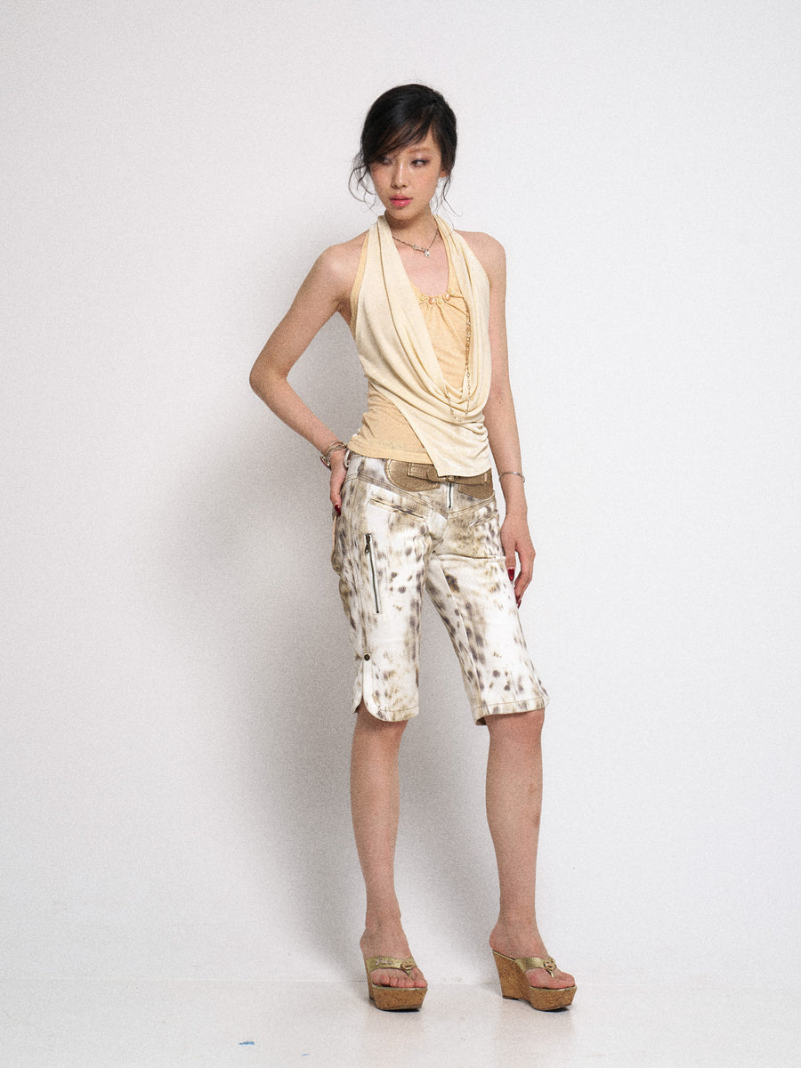 Leopard Print Denim Midi Pants