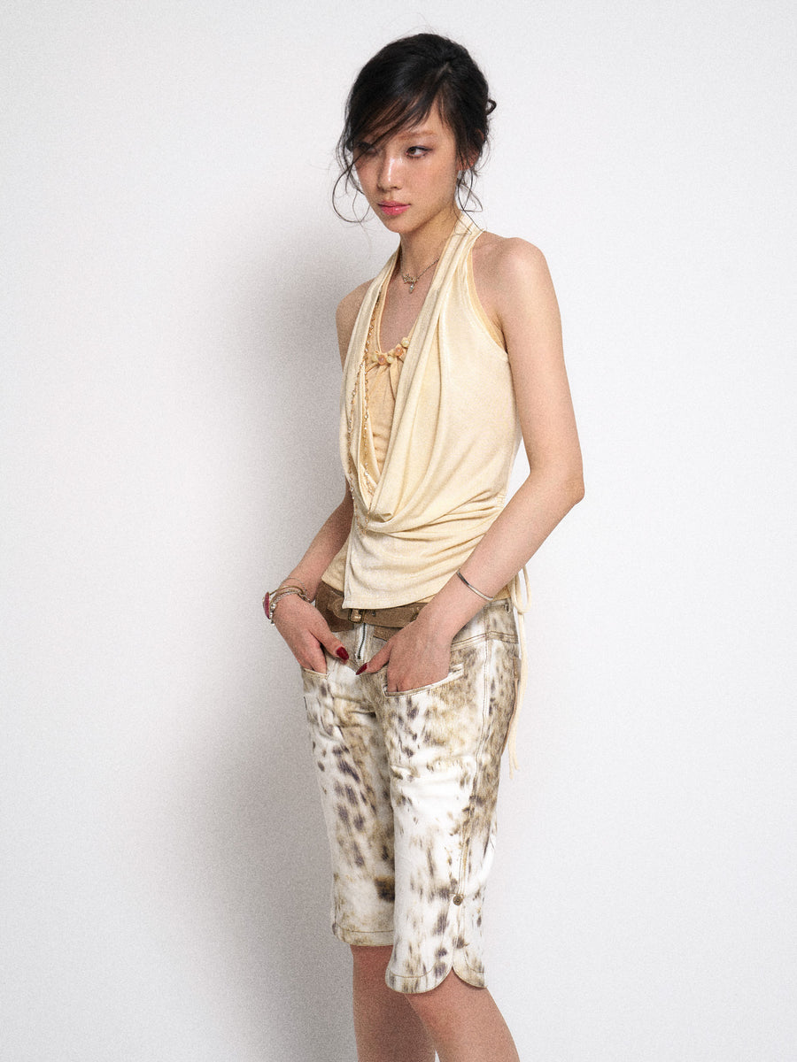 Leopard Print Denim Midi Pants