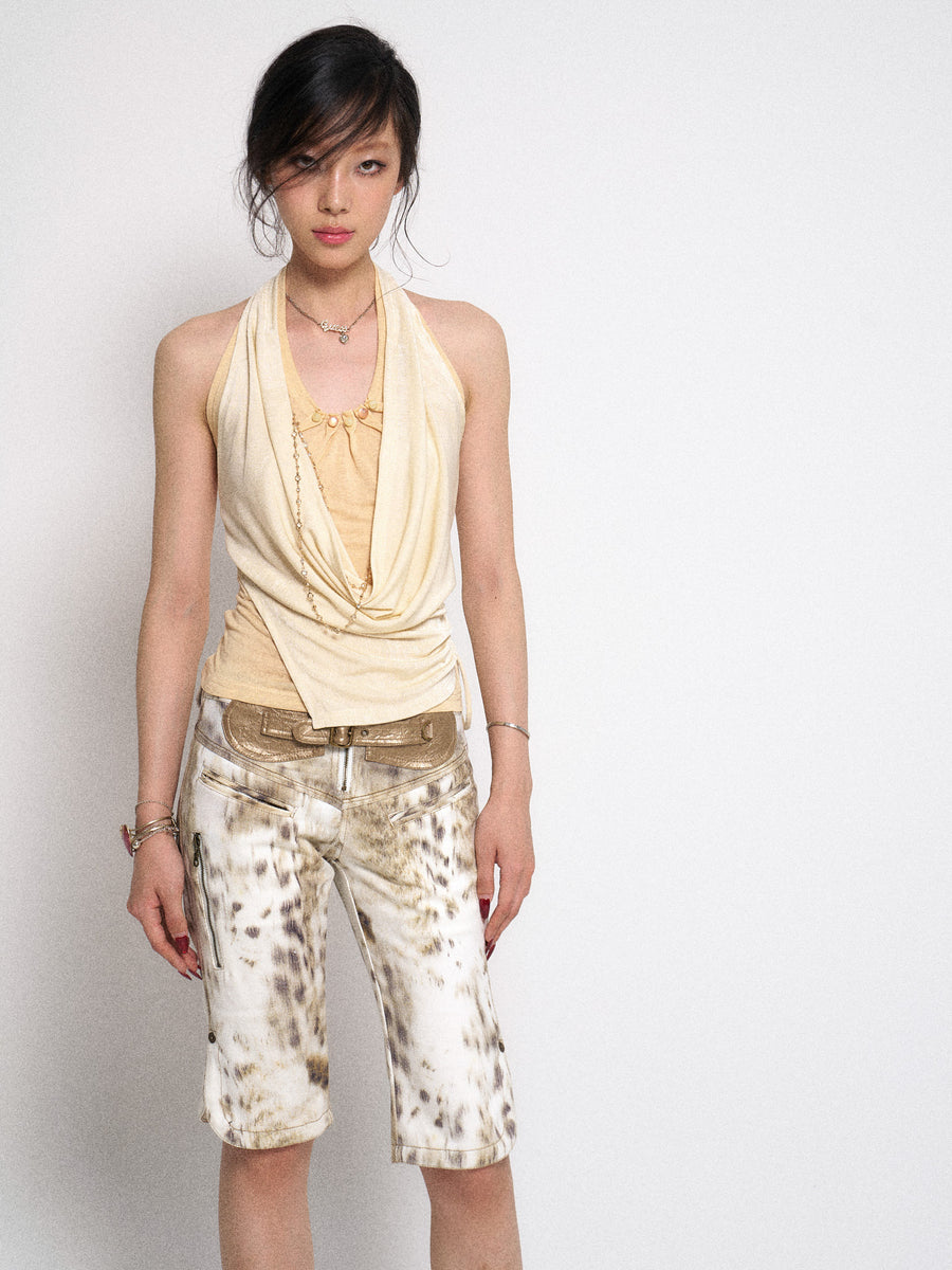 Leopard Print Denim Midi Pants