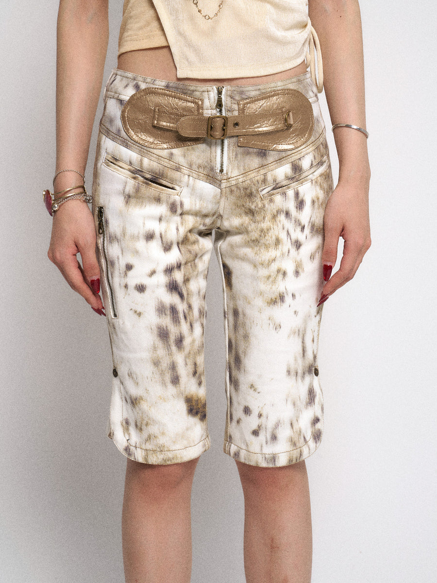 Leopard Print Denim Midi Pants