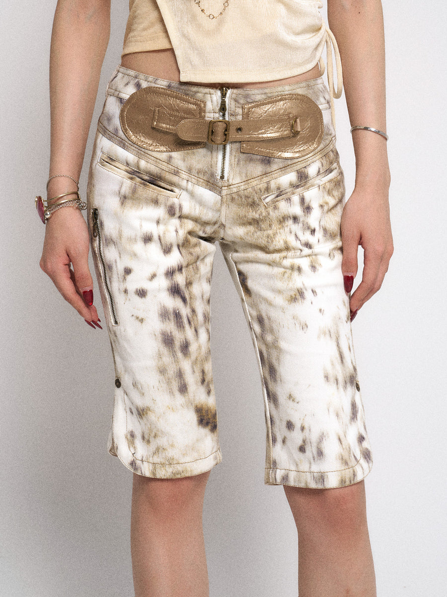 Leopard Print Denim Midi Pants