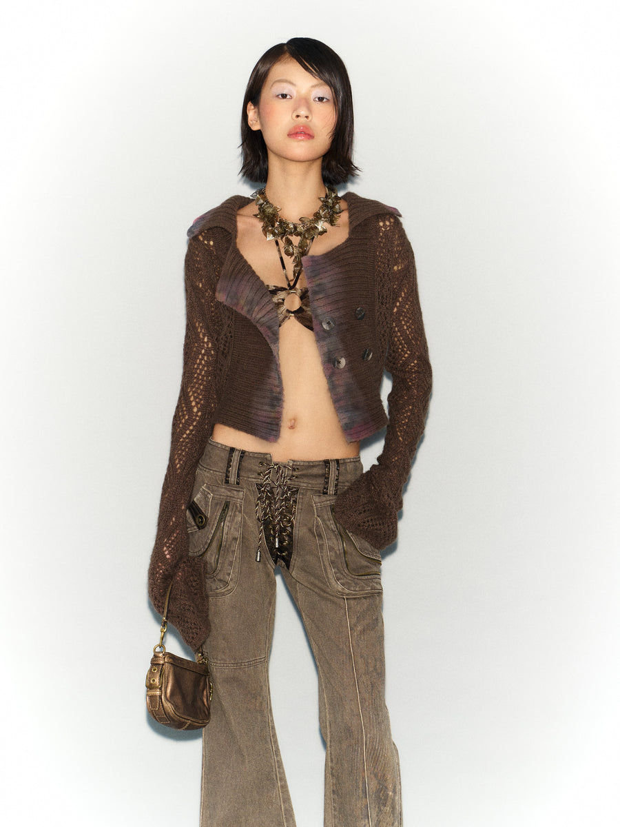 Brown - Mohair Cutout Sweater Coat