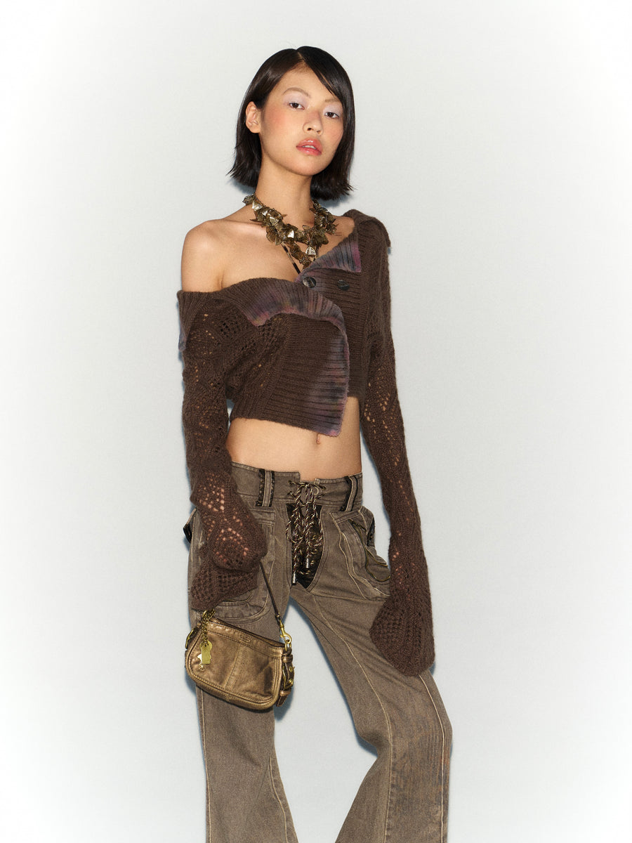 Brown - Mohair Cutout Sweater Coat