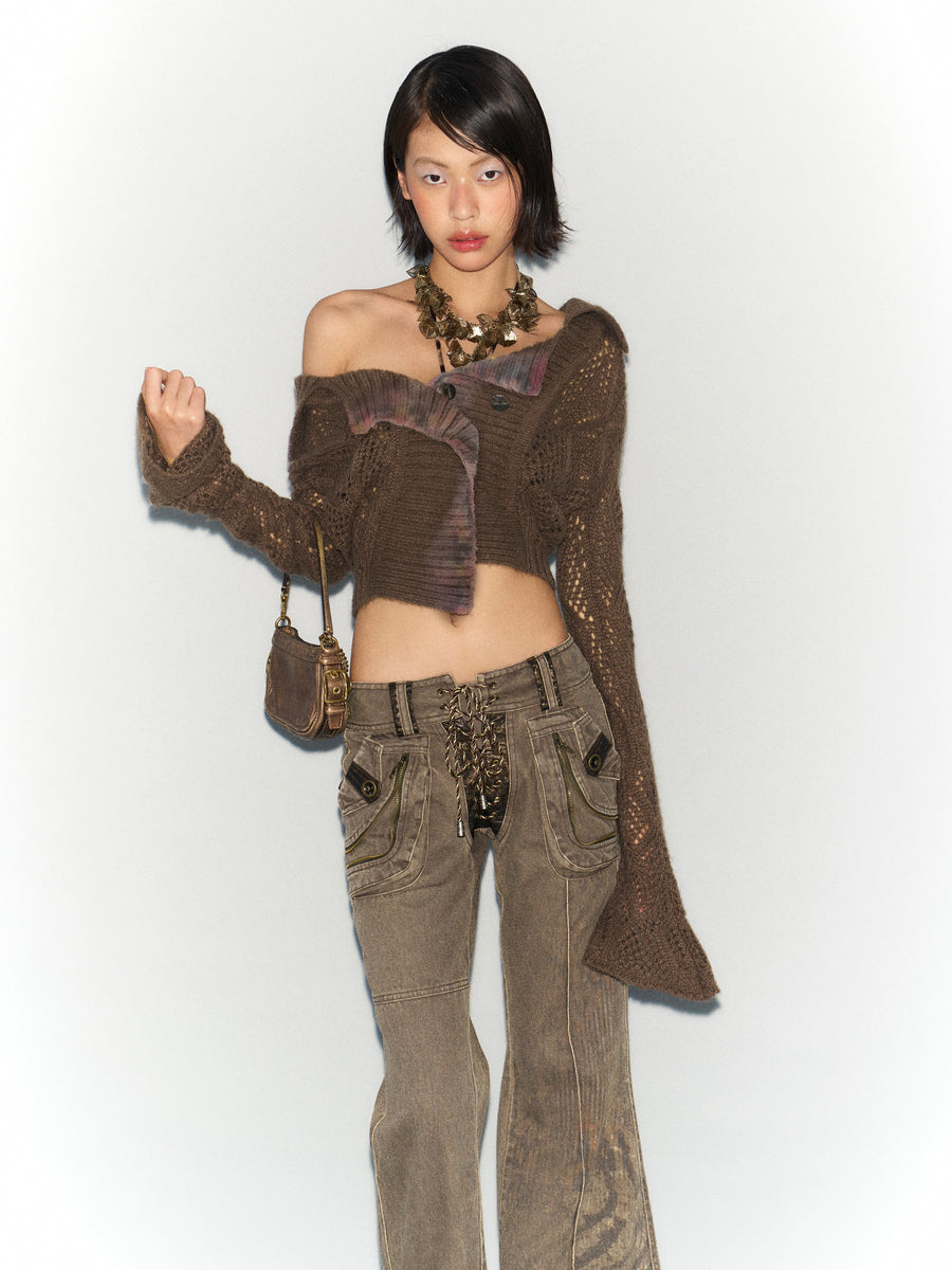 Brown - Mohair Cutout Sweater Coat