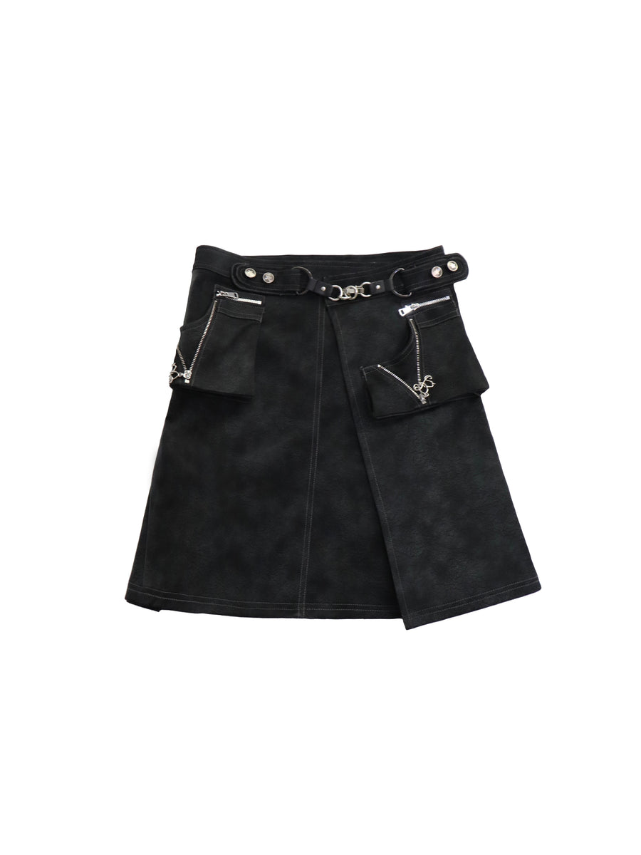 Black One Piece Pu Leather Skirt