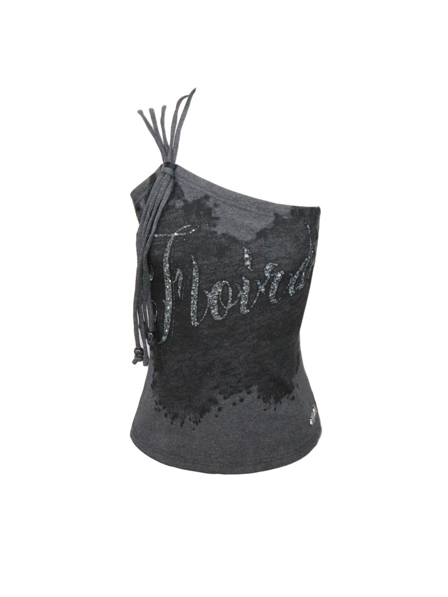 Dark Gray Printed Knit Top