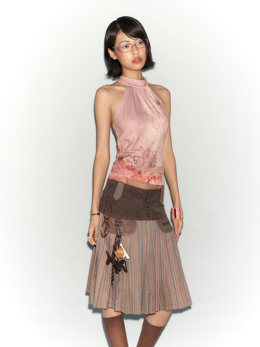 Flesh Pink Hanging Neck Printed Top