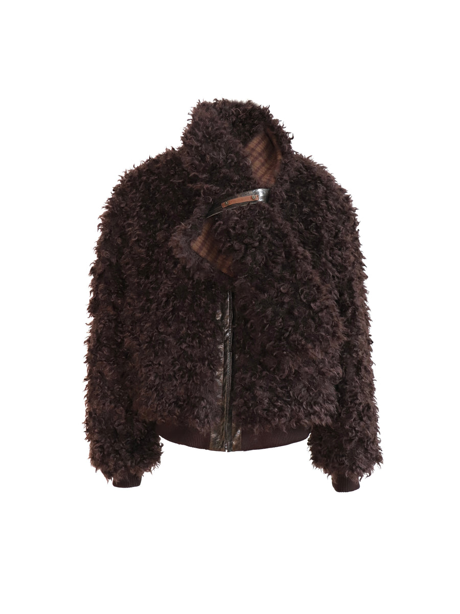 Dark Brown Wool Roll Fur Plus Cotton Coat