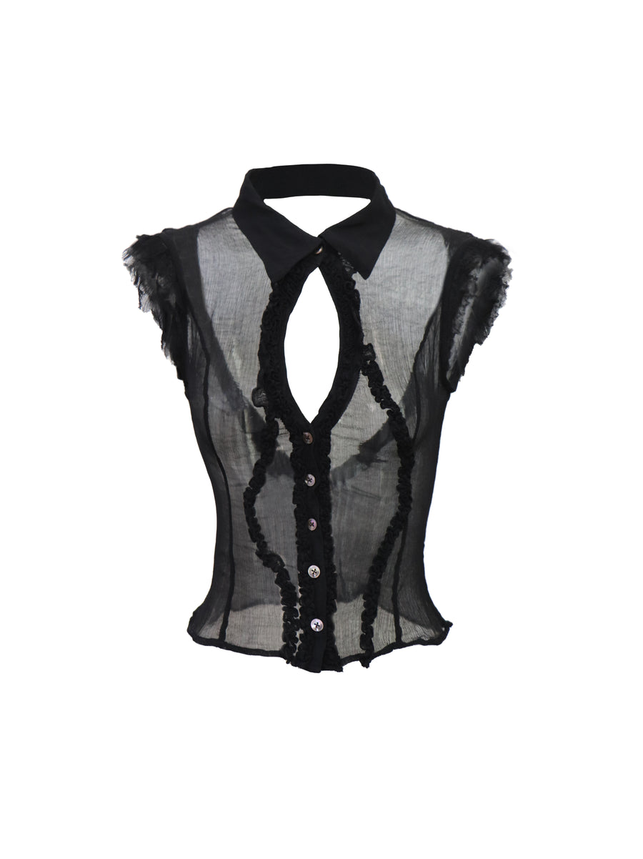 Black Tulle Large Backless Pleated Shirt