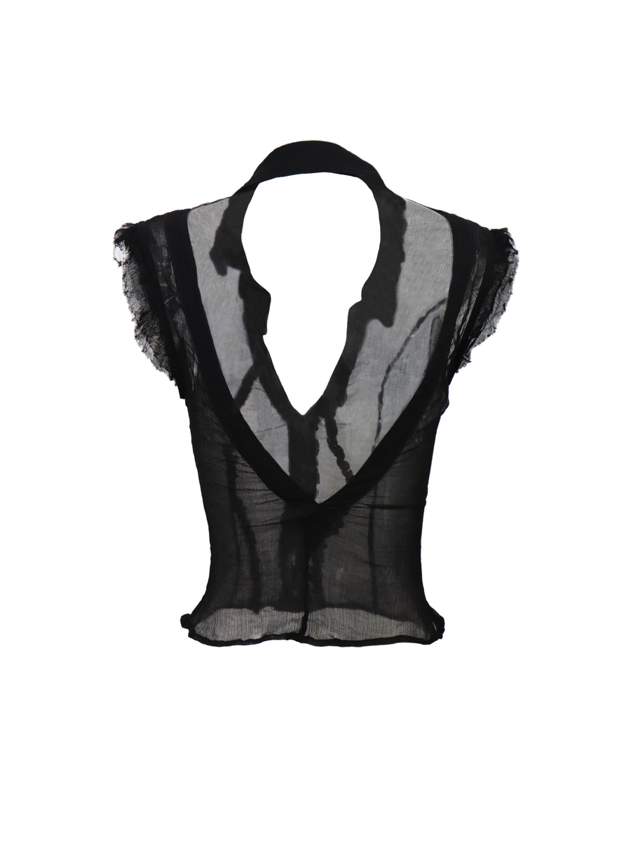 Black Tulle Large Backless Pleated Shirt