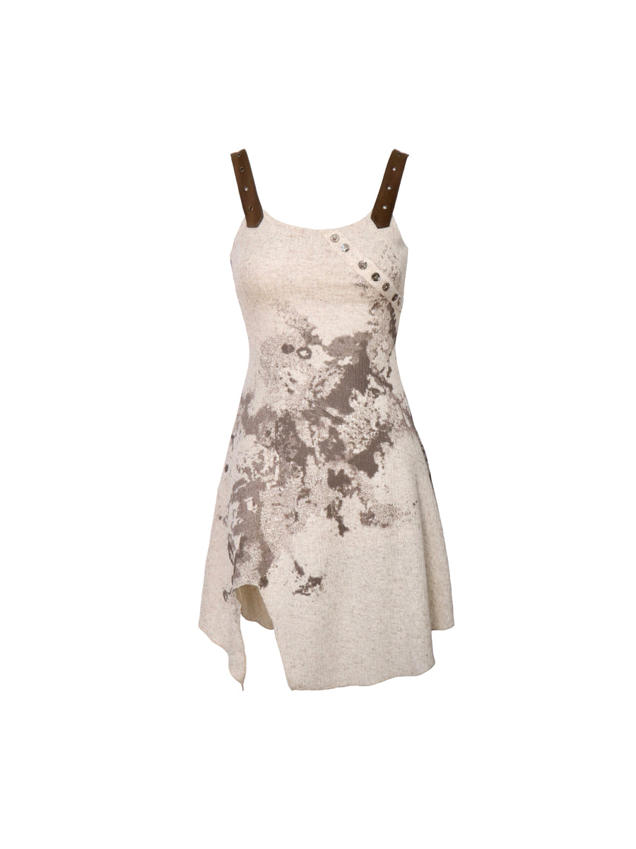 Off-white Linen Knitted Nude Back Tie up Printed Dress