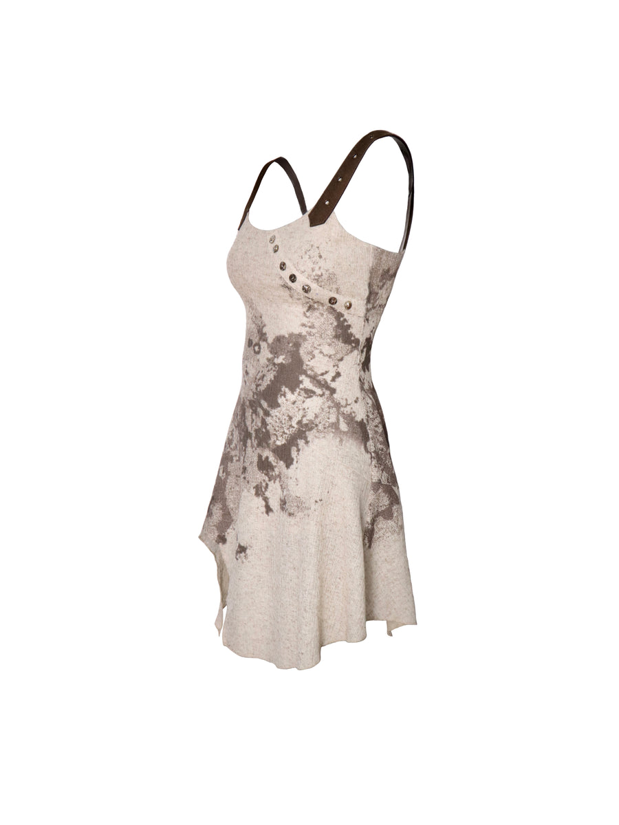 Off-white Linen Knitted Nude Back Tie up Printed Dress