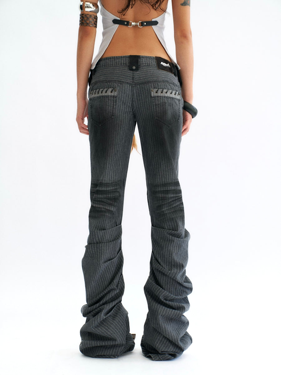 Gray Striped Inkjet Cat Beard Pile Pile Jeans