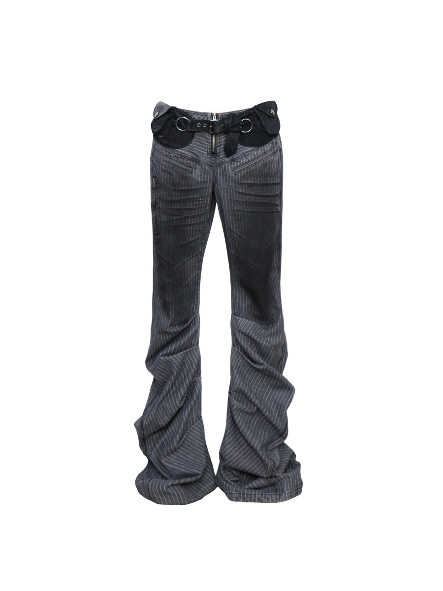 Gray Striped Inkjet Cat Beard Pile Pile Jeans