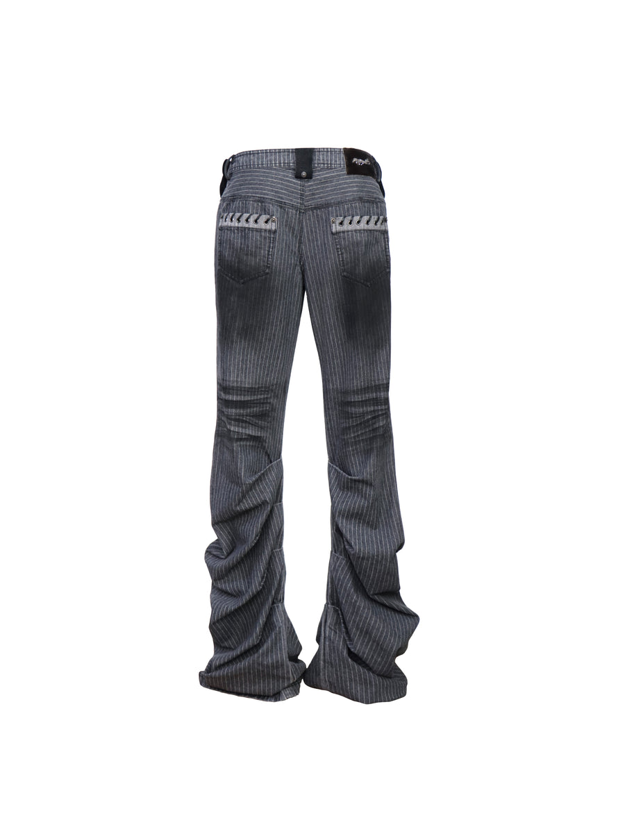 Gray Striped Inkjet Cat Beard Pile Pile Jeans