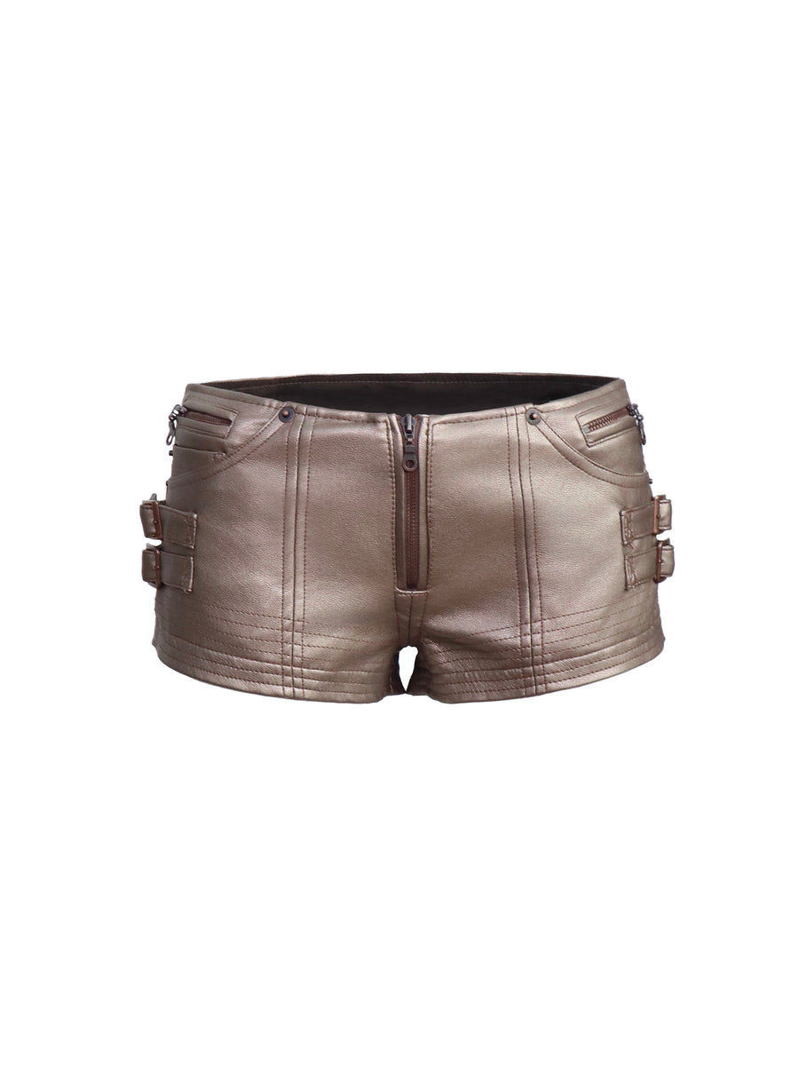 Rose Gold Pu Leather Low Waist Shorts