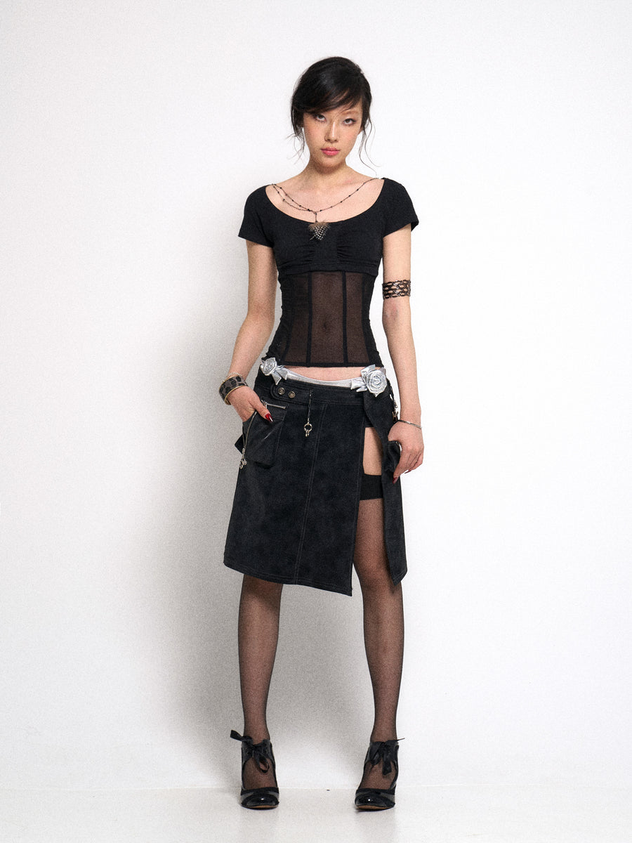 Black One Piece Pu Leather Skirt