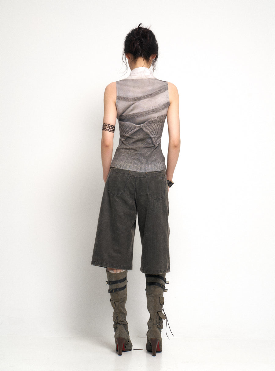 Gray Loose Fit Wide Leg Midi Pants