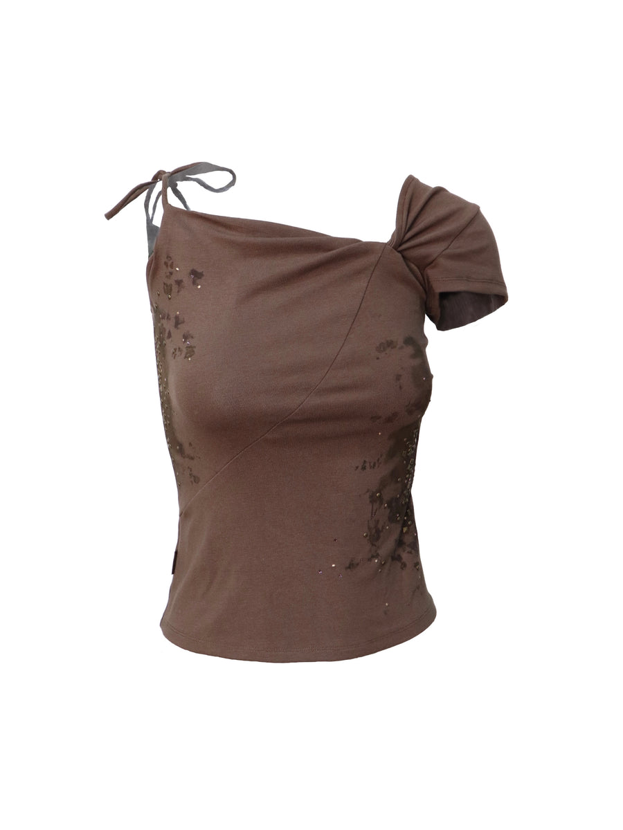 Brown Backless T-Shirt Top