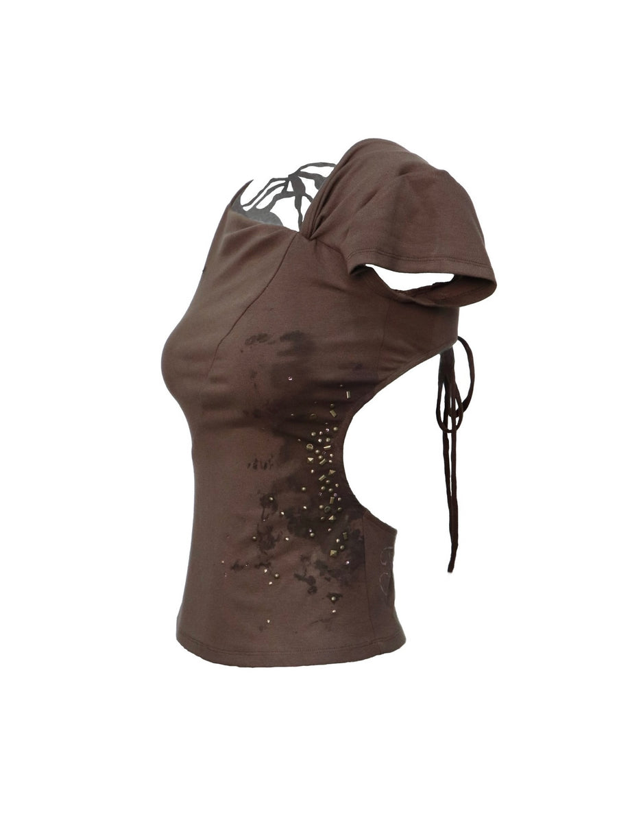 Brown Backless T-Shirt Top