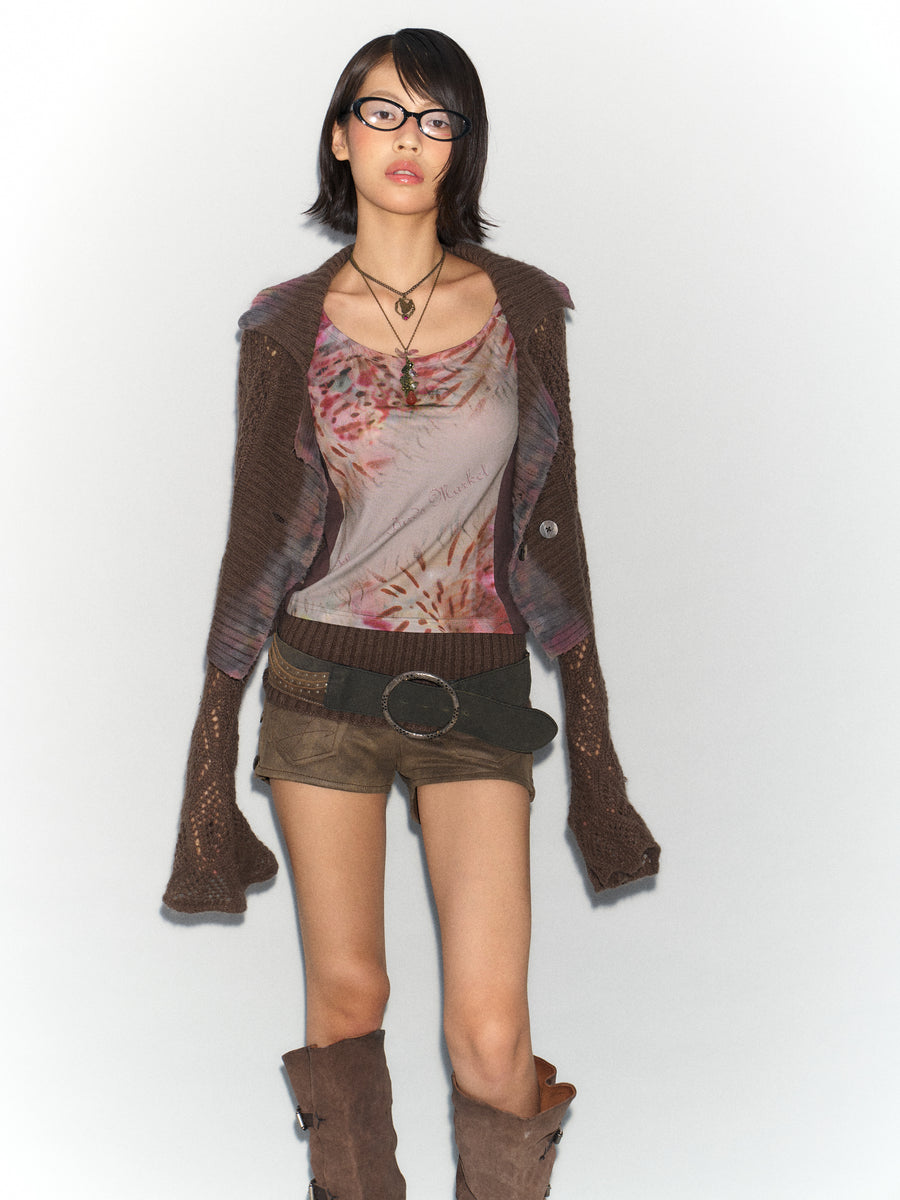 Brown - Mohair Cutout Sweater Coat