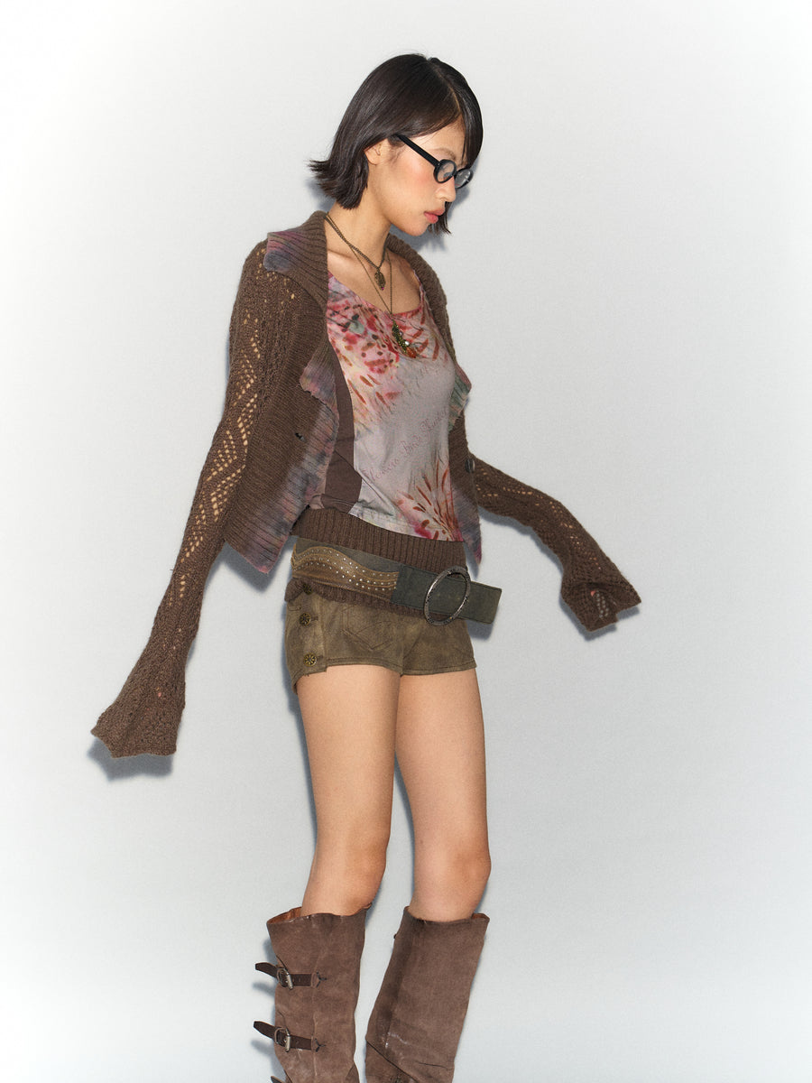 Brown - Mohair Cutout Sweater Coat