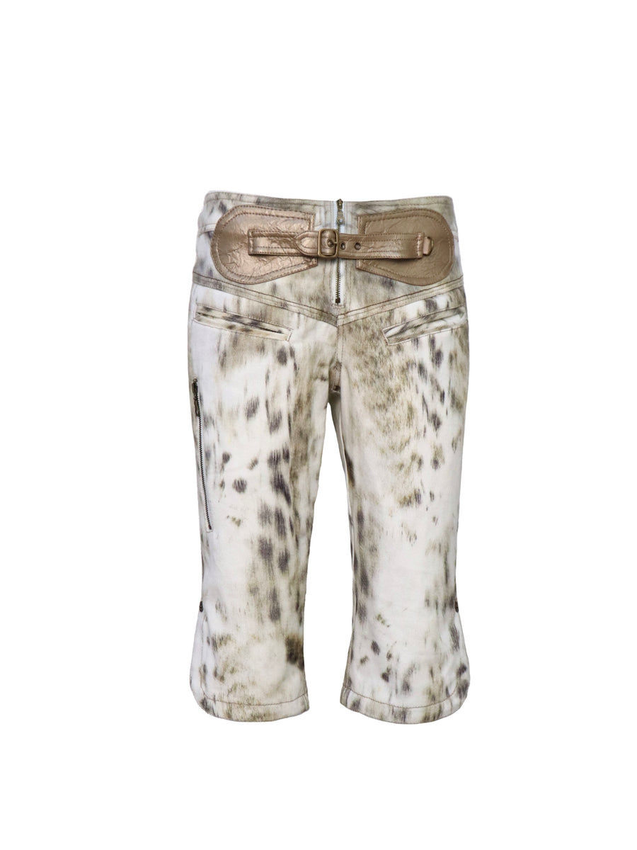 Leopard Print Denim Midi Pants