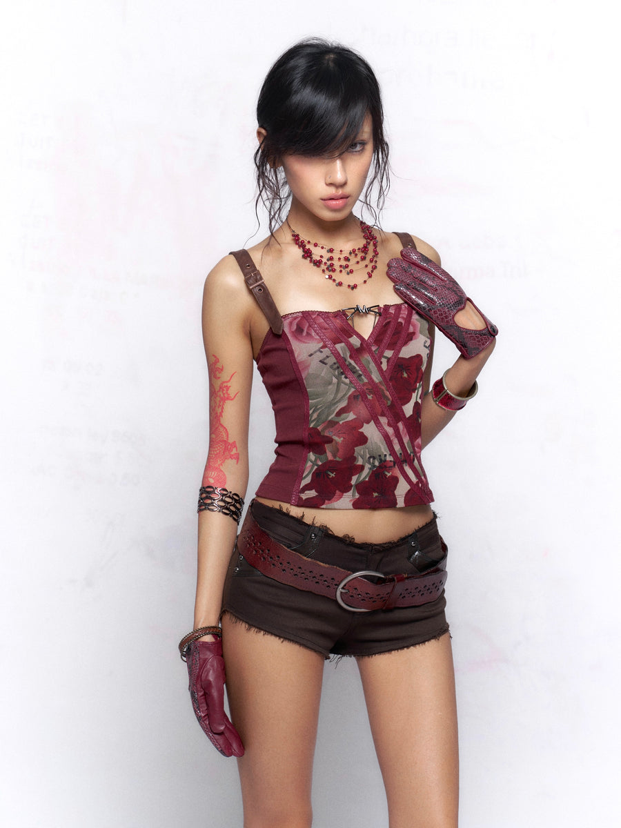 Burgundy Patchwork Floral Vest
