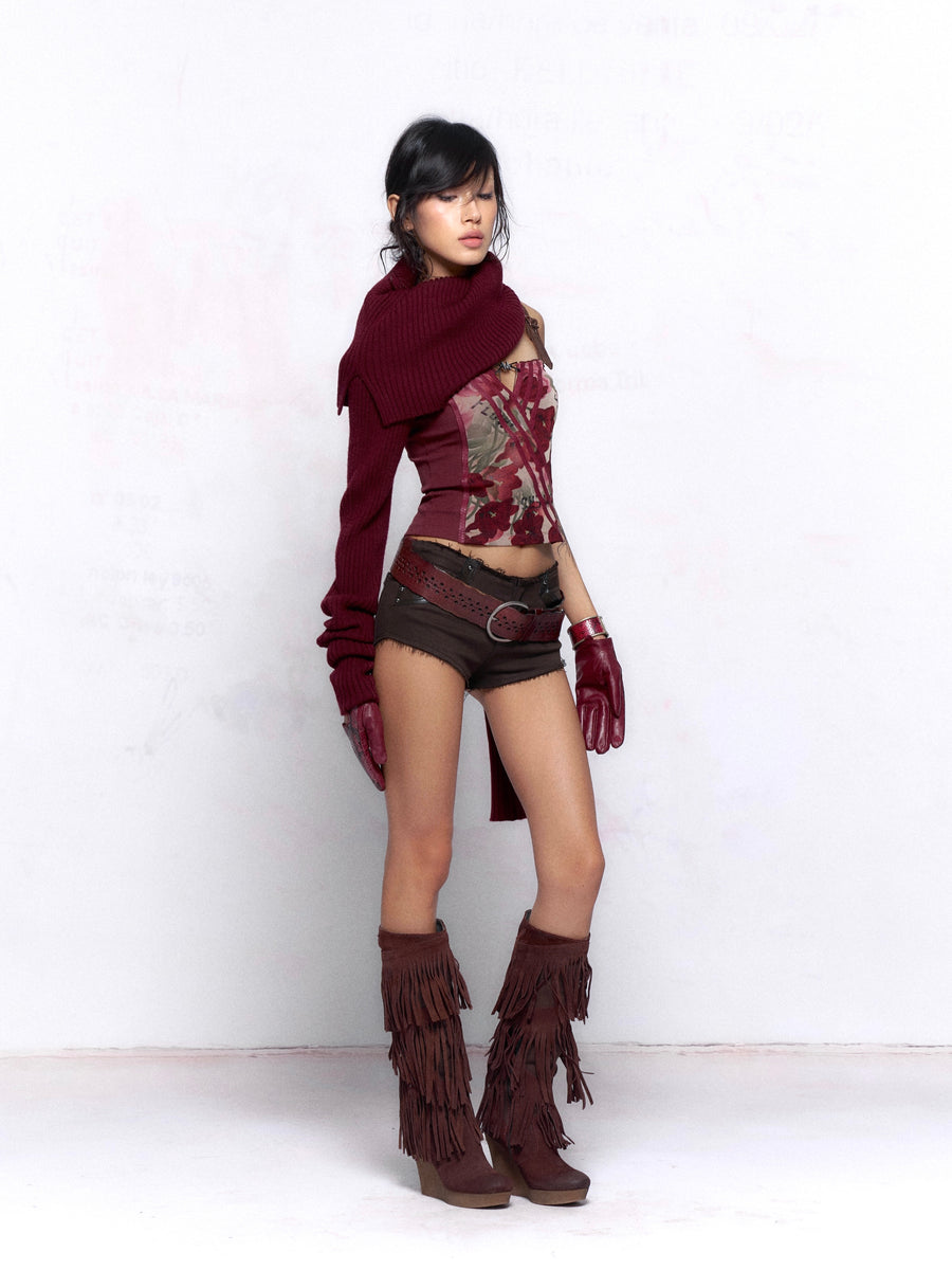 Burgundy Patchwork Floral Vest