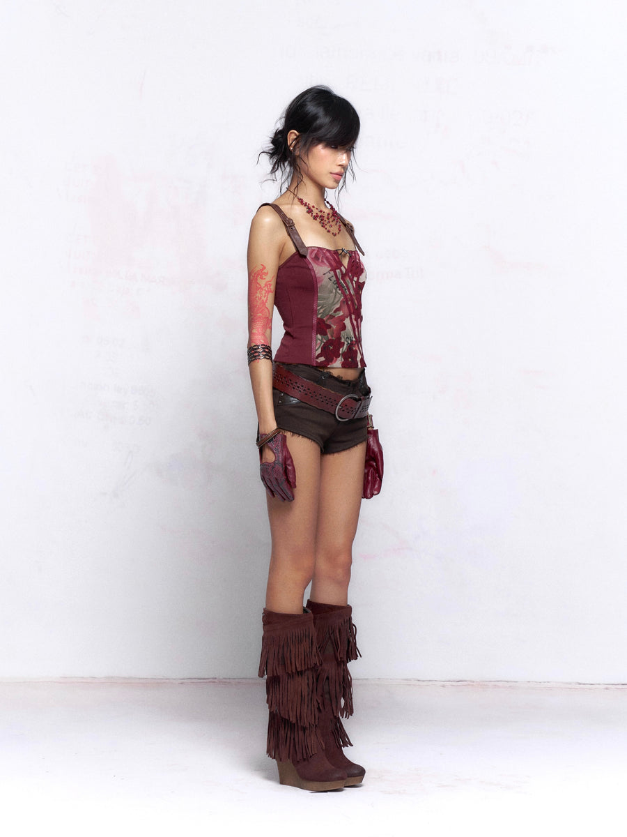 Burgundy Patchwork Floral Vest