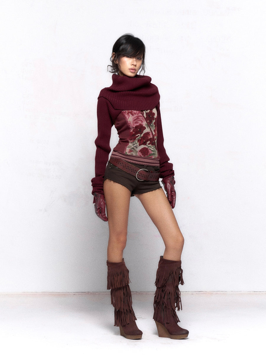 Burgundy Patchwork Floral Suspenders