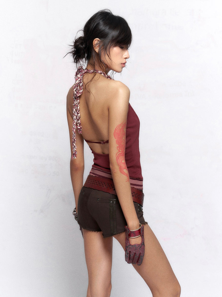 Burgundy Patchwork Floral Suspenders
