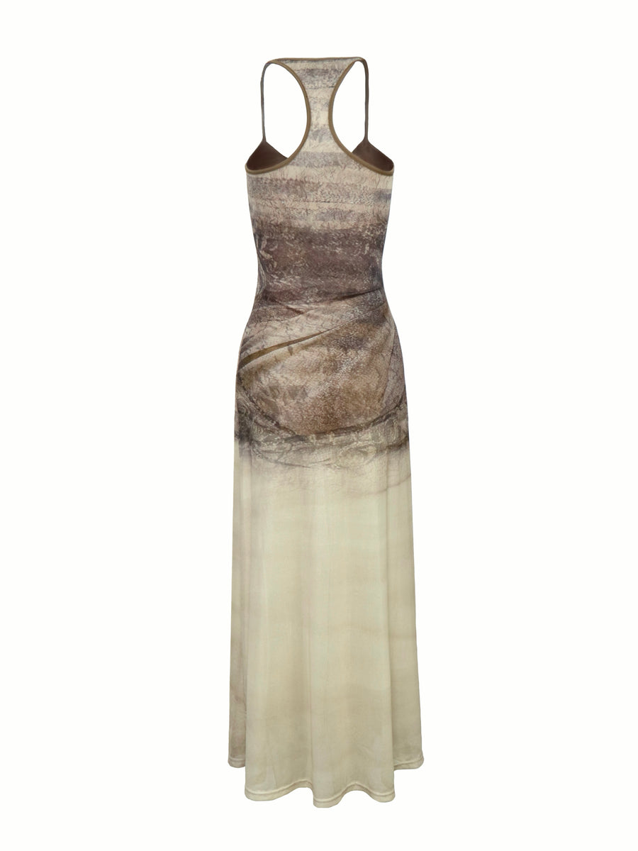 Imitation of Realistic Printed Slim Gauze Dress